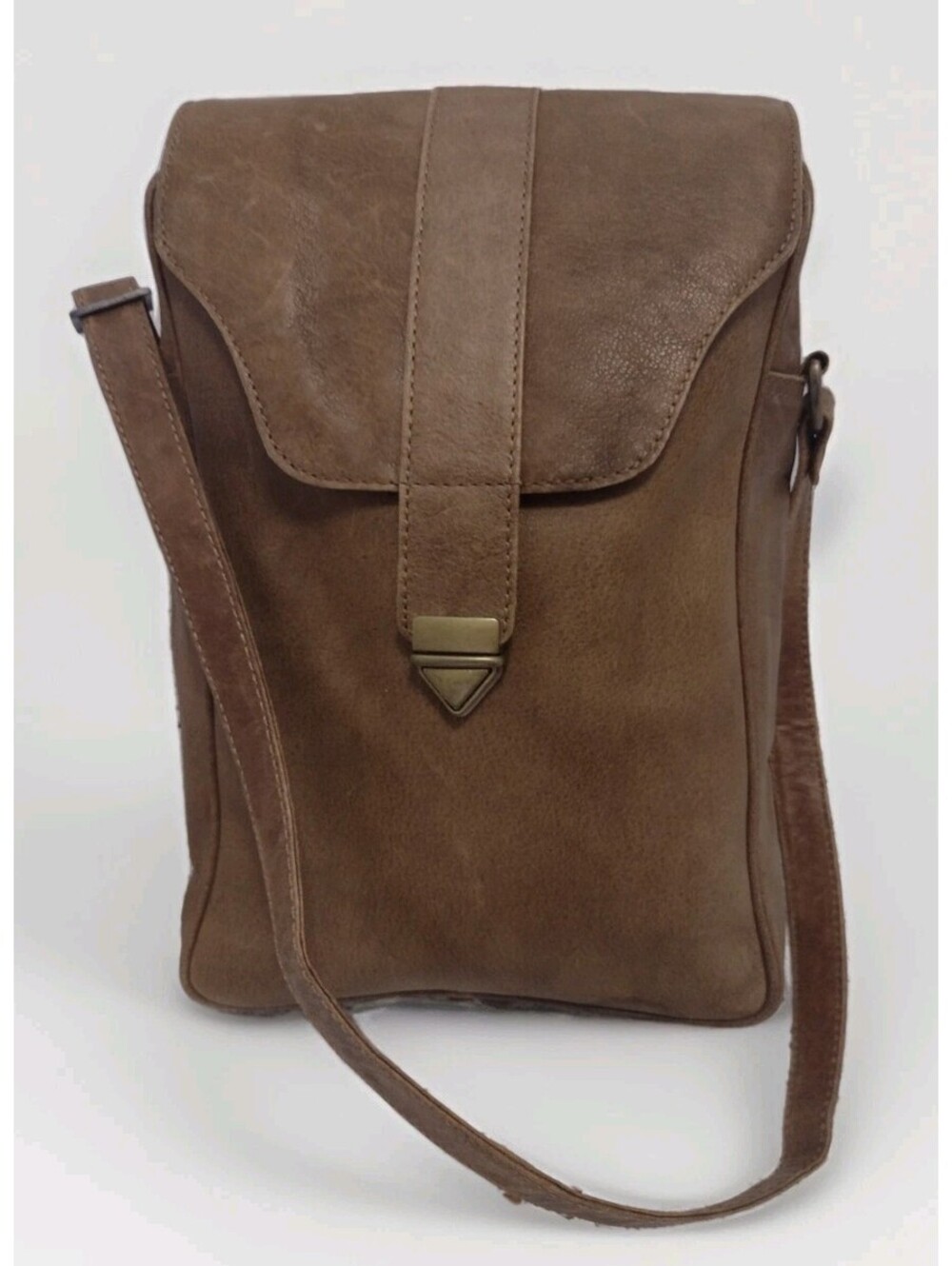 Vintage Leather Document Satchel Bag Brass Push Lock YKK Zipper Adjustable Strap